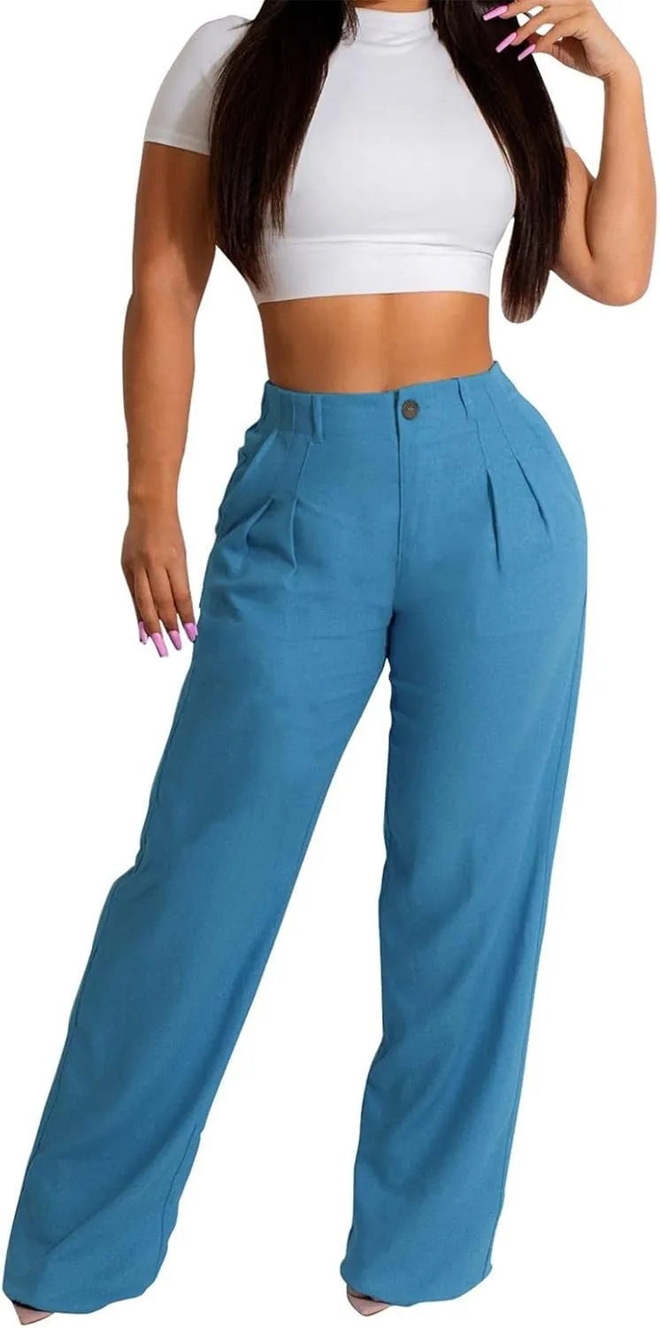 PTOLOCIF Womens Casual Cotton Linen Pants Wide Leg Casual Palazzo Pants Cotton Linen Lounge Beach Summer Pant with Pockets