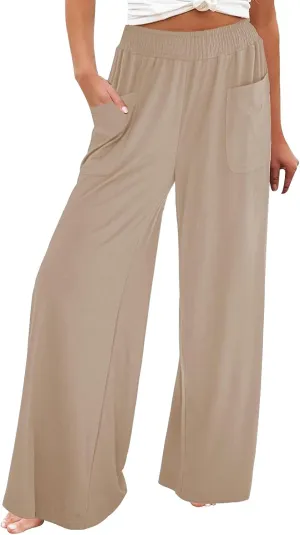 QWENTMTNTY High Waisted Palazzo Pants for Women Cotton Linen Wide Leg Casual Summer Plus Size Long Pants Trousers Pockets
