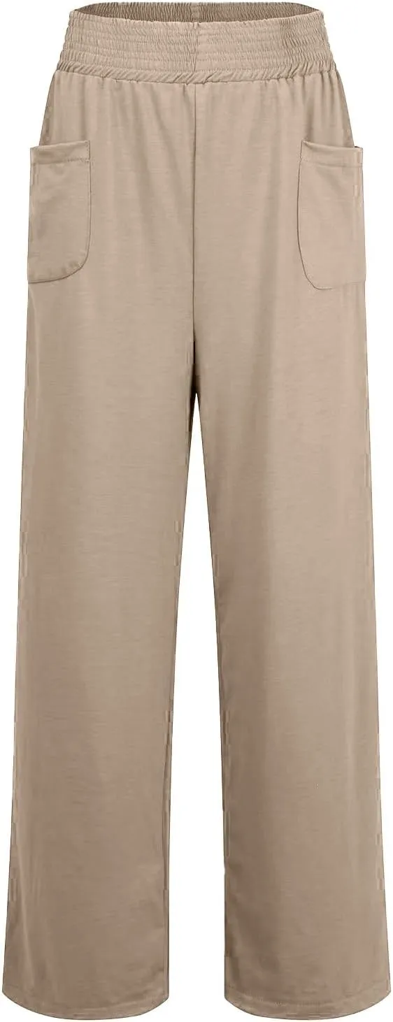 QWENTMTNTY High Waisted Palazzo Pants for Women Cotton Linen Wide Leg Casual Summer Plus Size Long Pants Trousers Pockets
