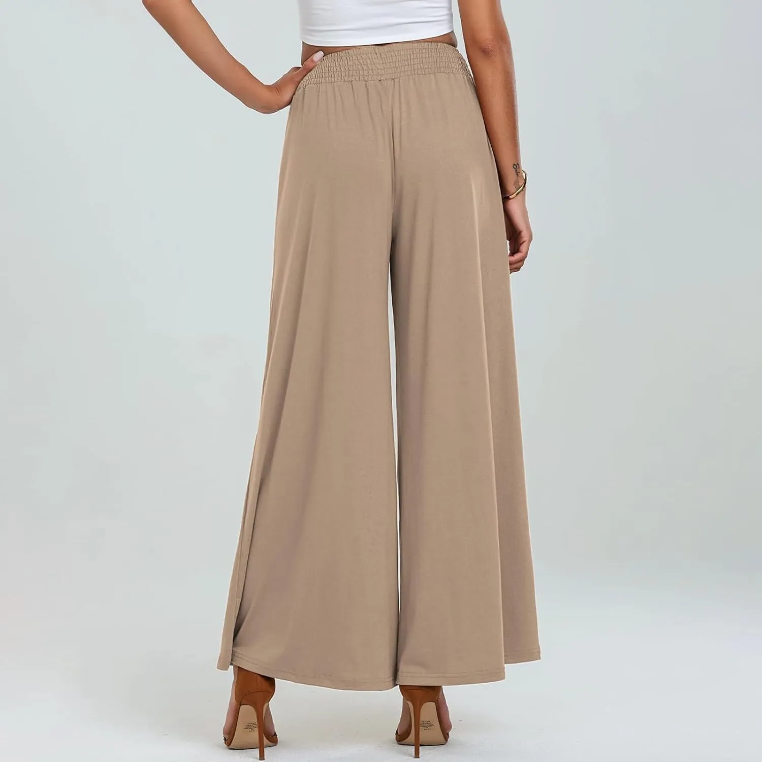 QWENTMTNTY High Waisted Palazzo Pants for Women Cotton Linen Wide Leg Casual Summer Plus Size Long Pants Trousers Pockets