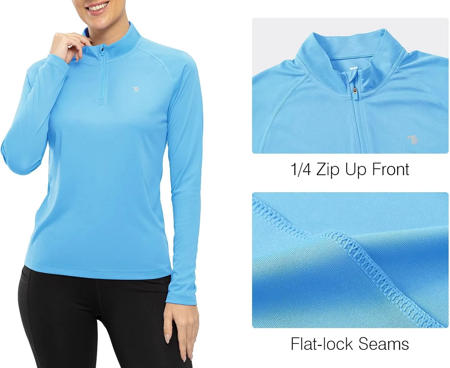 Rdruko Women's Hiking Shirts Quick Dry Long Sleeve UPF 50  Sun Protection Quarter Zip Outdoor Athletic Shirts