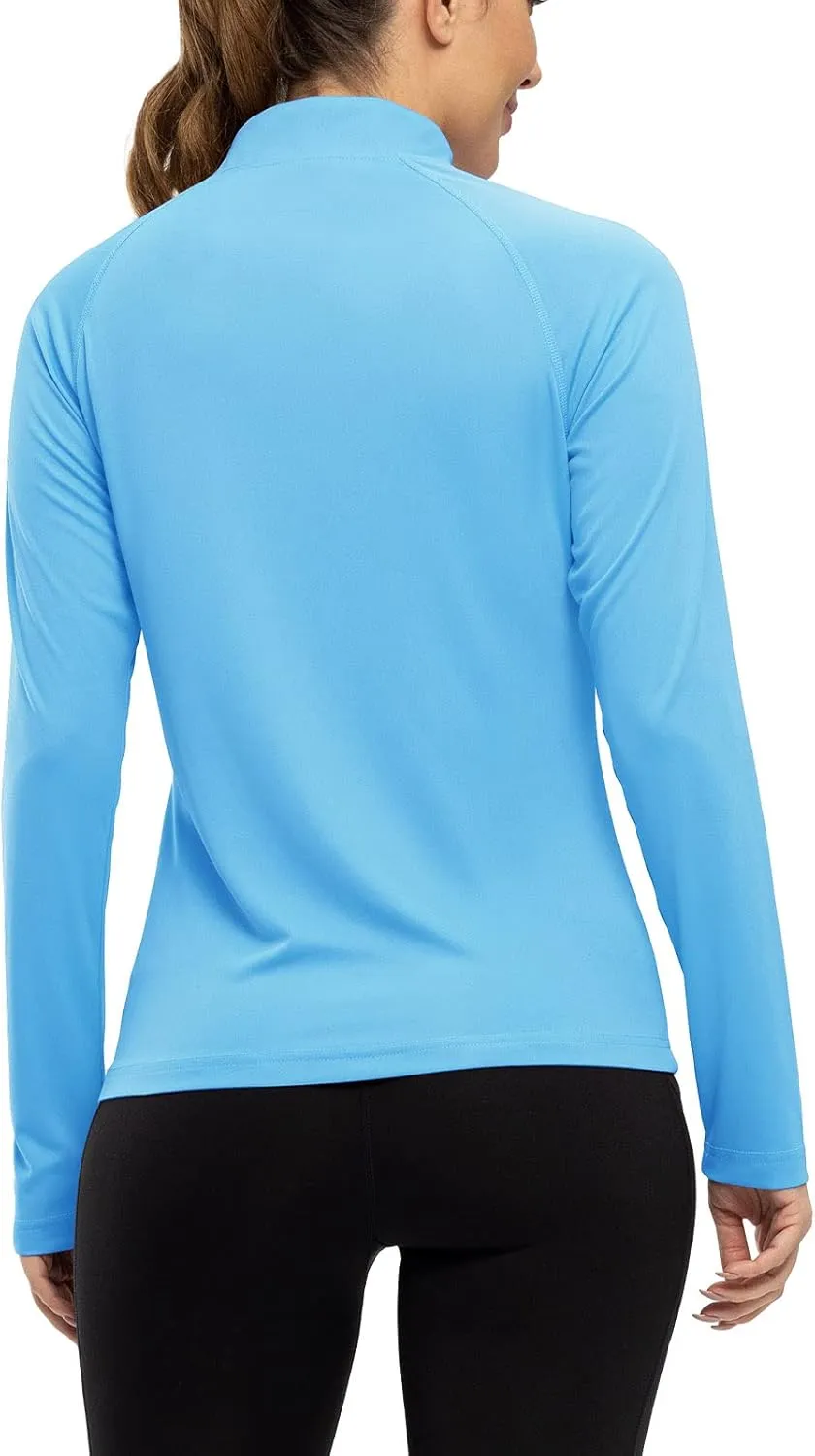 Rdruko Women's Hiking Shirts Quick Dry Long Sleeve UPF 50  Sun Protection Quarter Zip Outdoor Athletic Shirts