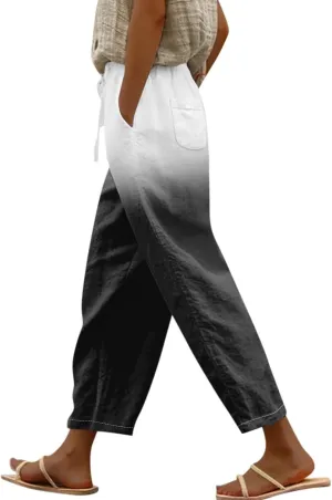 Resort Wear for Women 2025 Cotton Linen Elastic Seven Pants Beach Casual Pants Linen Casual Beach Long Pants