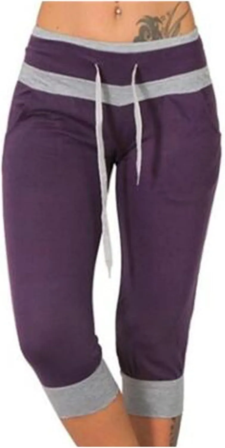RKSTN Womens Capris for Summer 2025 Casual Yoga Gym Capri Leggings with Drawstring Shorts High Waisted Cropped Beach Pants