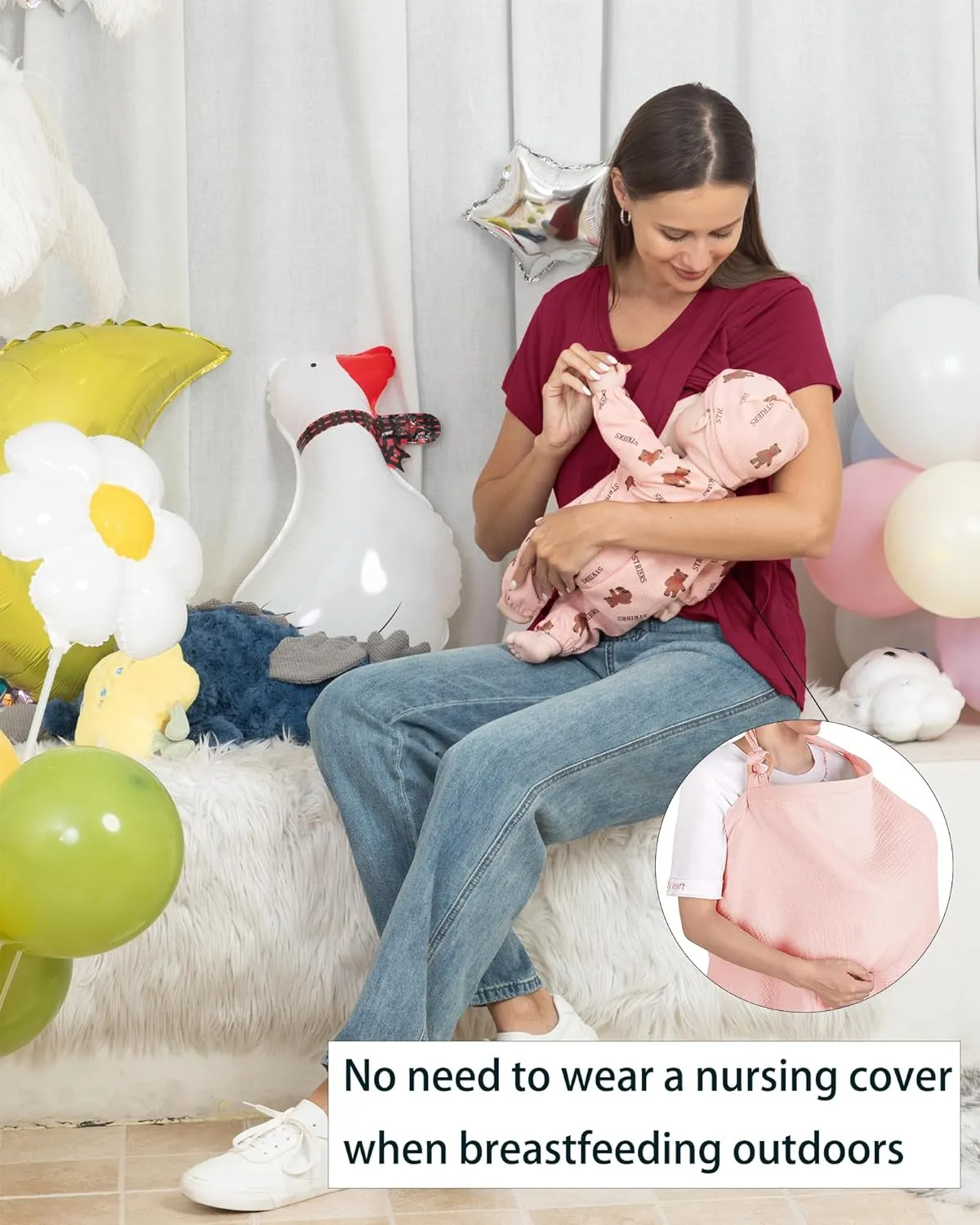 Rnxrbb 3 Pack Women's Nursing Tops for Breastfeeding Summer Short Sleeve T Shirts Postpartum Double Layer Clothes