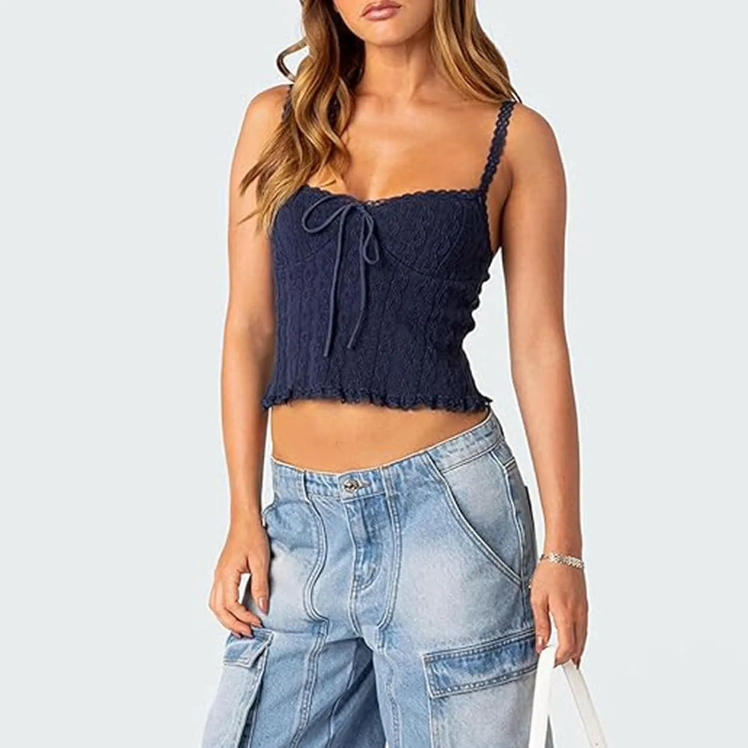 RUEWEY Women Lace Trim Camisole Spaghetti Strap Tank Tops Sleeveless Cami Shirt Summer Going Out Top