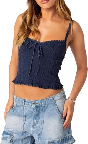 RUEWEY Women Lace Trim Camisole Spaghetti Strap Tank Tops Sleeveless Cami Shirt Summer Going Out Top