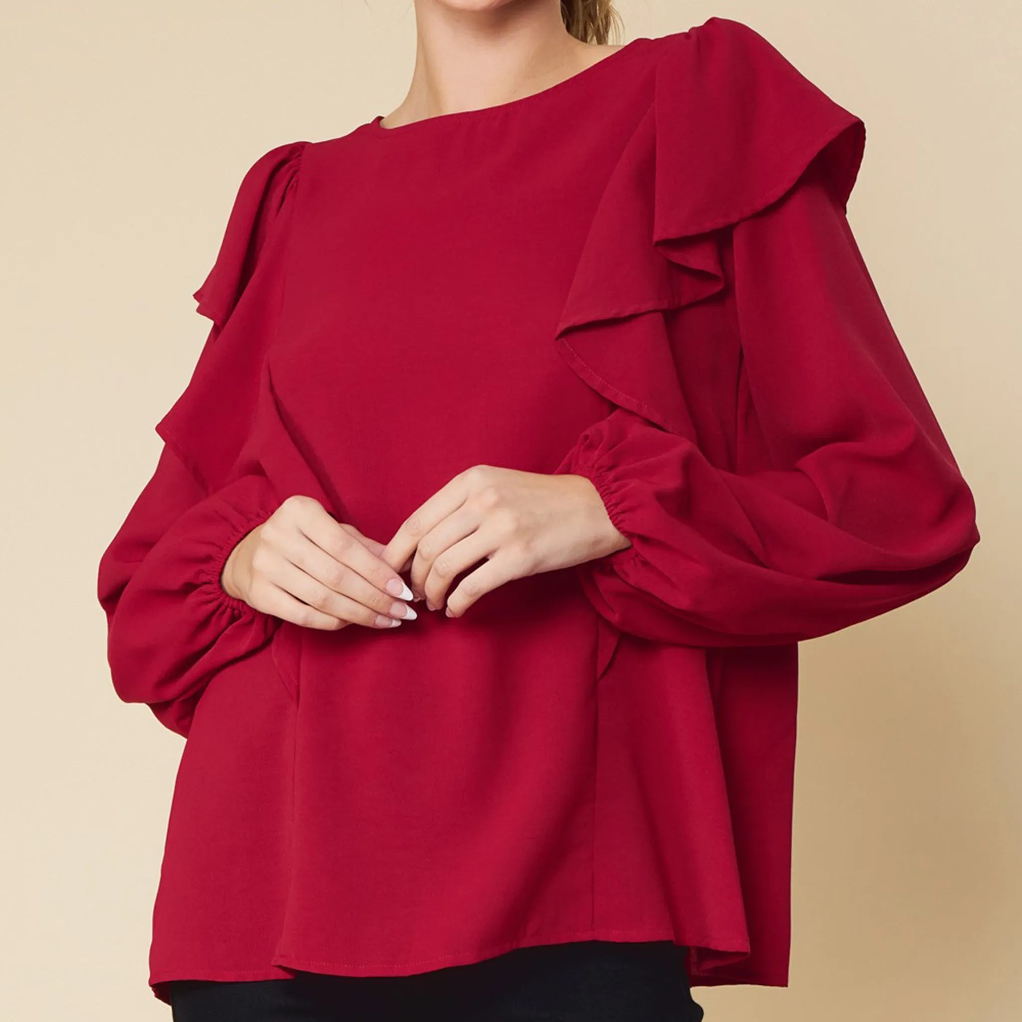 Ruffle Detailed Long Sleeve Top
