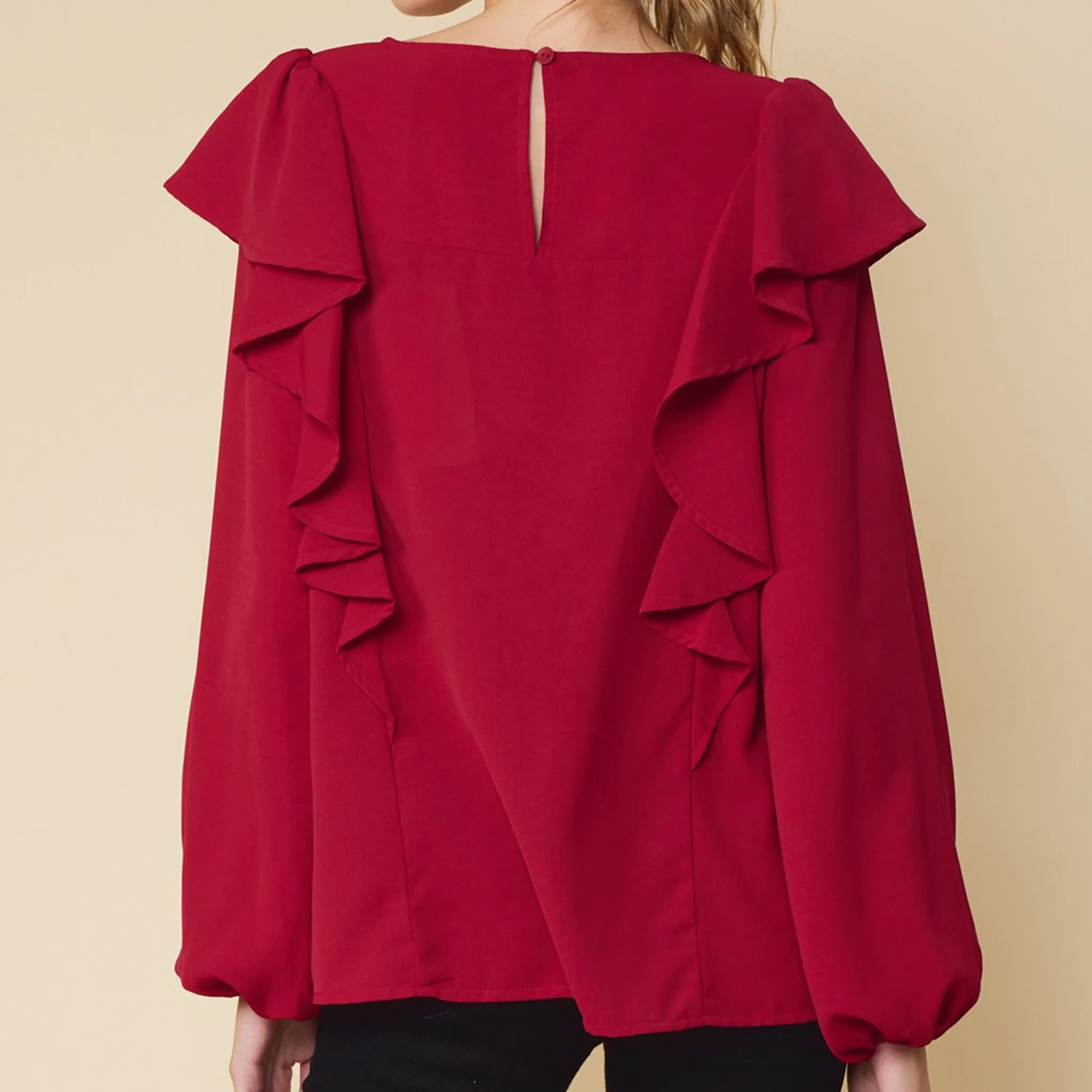 Ruffle Detailed Long Sleeve Top