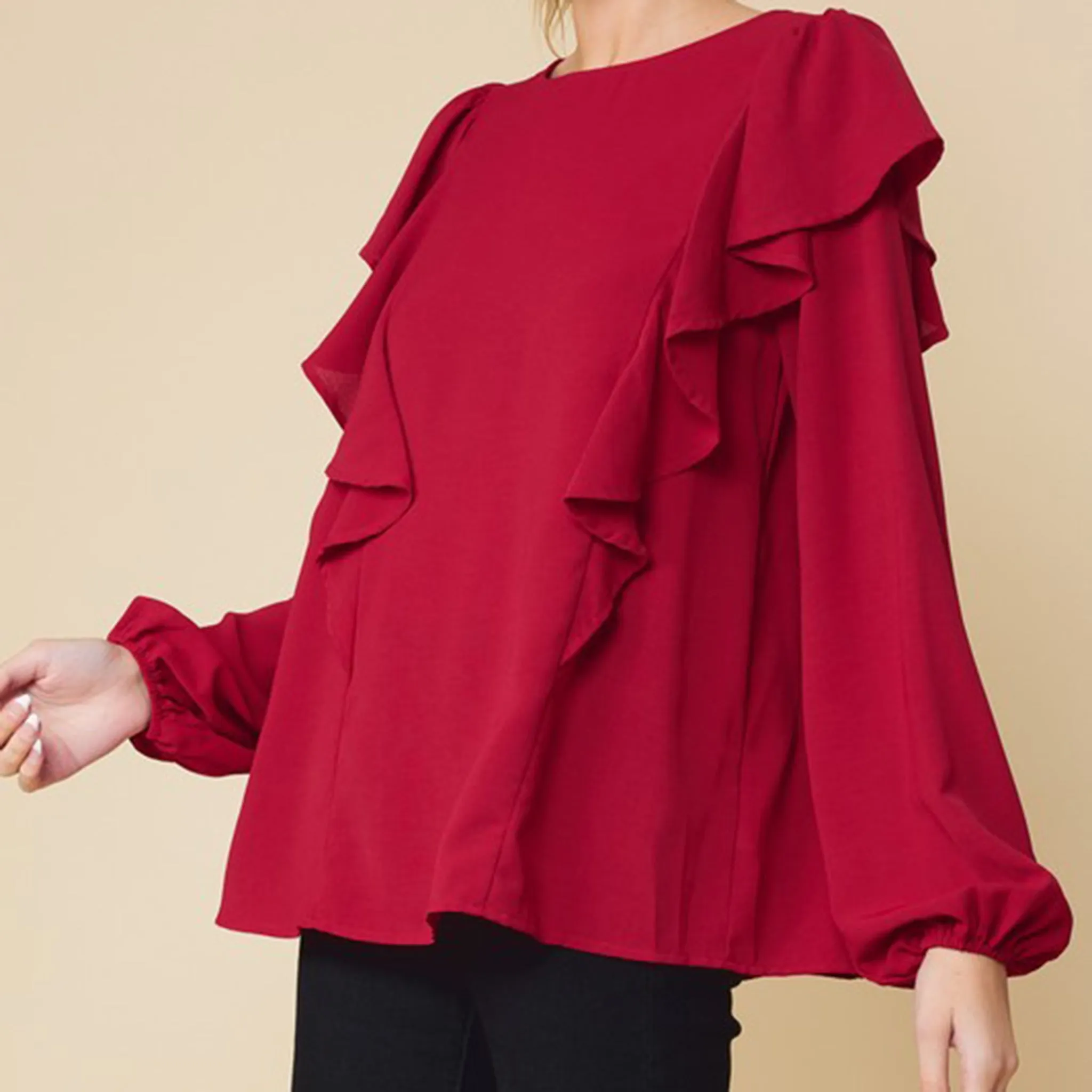 Ruffle Detailed Long Sleeve Top