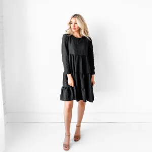 Ruffled Babydoll Midi Dress - Black