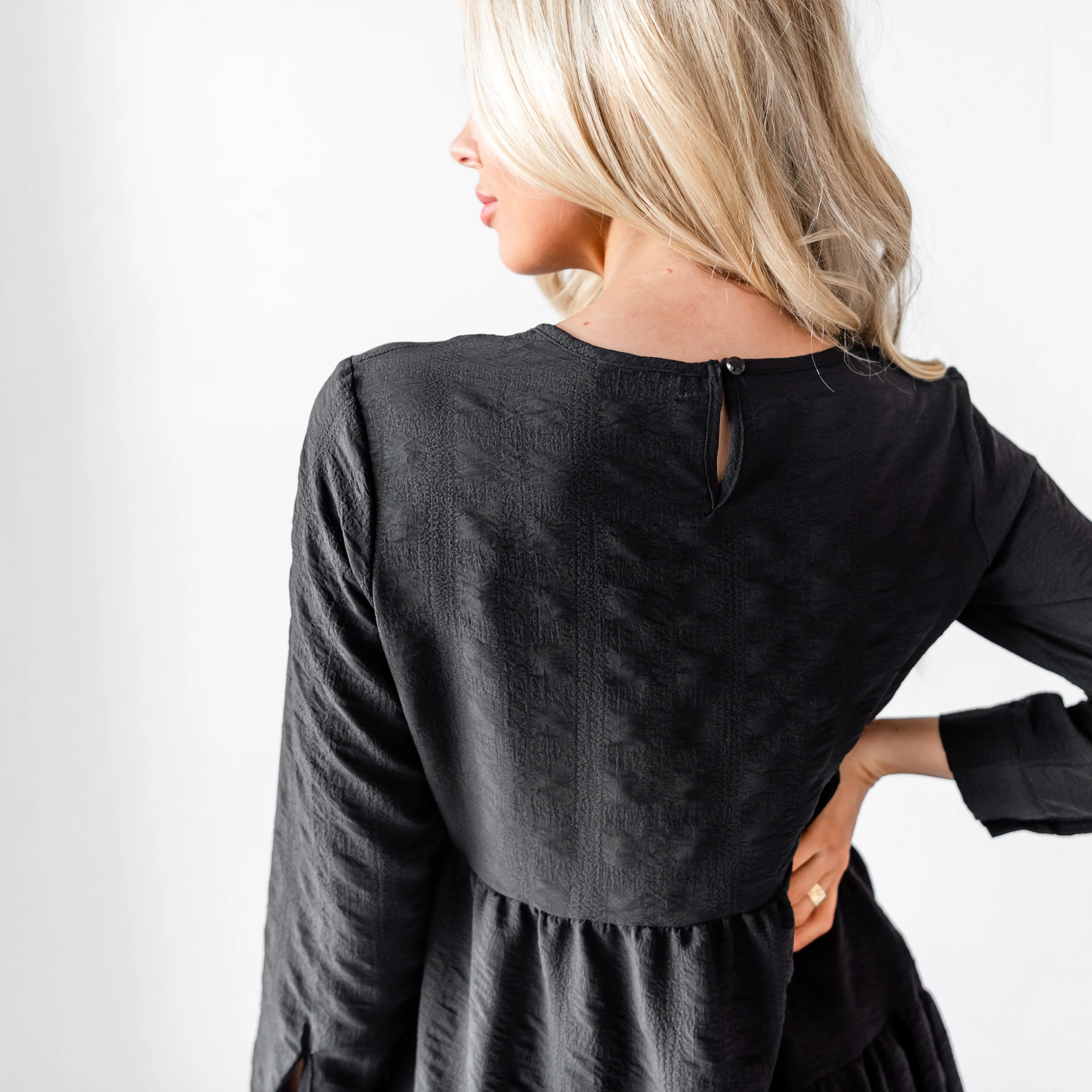 Ruffled Babydoll Midi Dress - Black