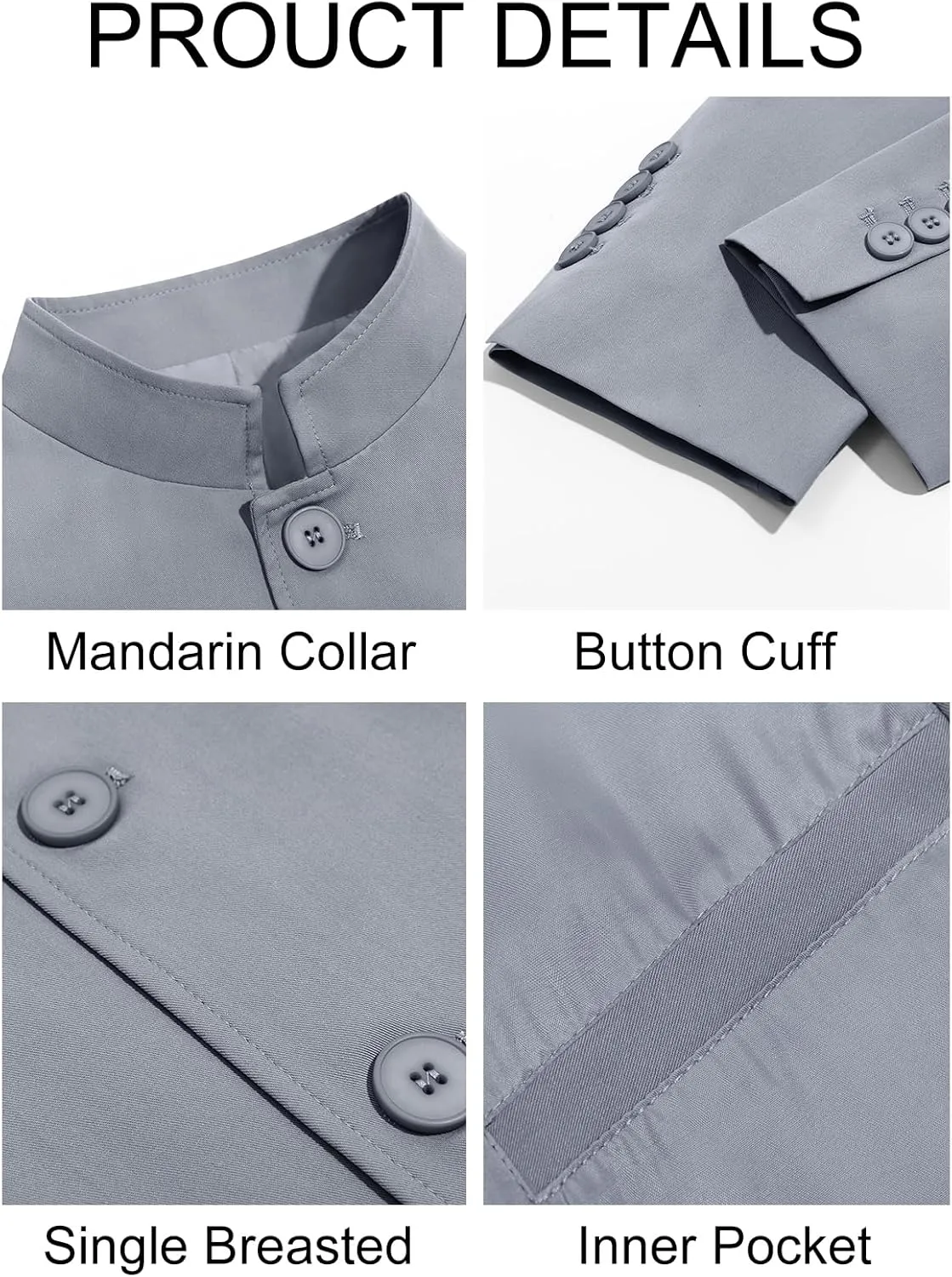 Runcati Mens Casual Suit Blazer Jacket Mandarin Collar Single Breasted Sport Coat Business Dress Coat
