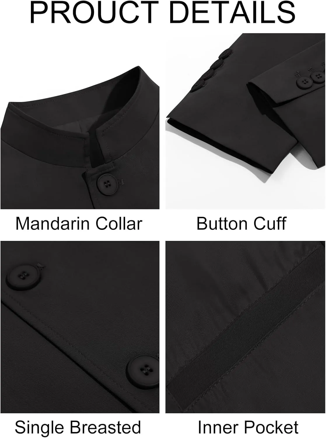 Runcati Mens Casual Suit Blazer Jacket Mandarin Collar Single Breasted Sport Coat Business Dress Coat