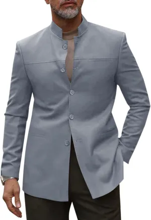 Runcati Mens Casual Suit Blazer Jacket Mandarin Collar Single Breasted Sport Coat Business Dress Coat