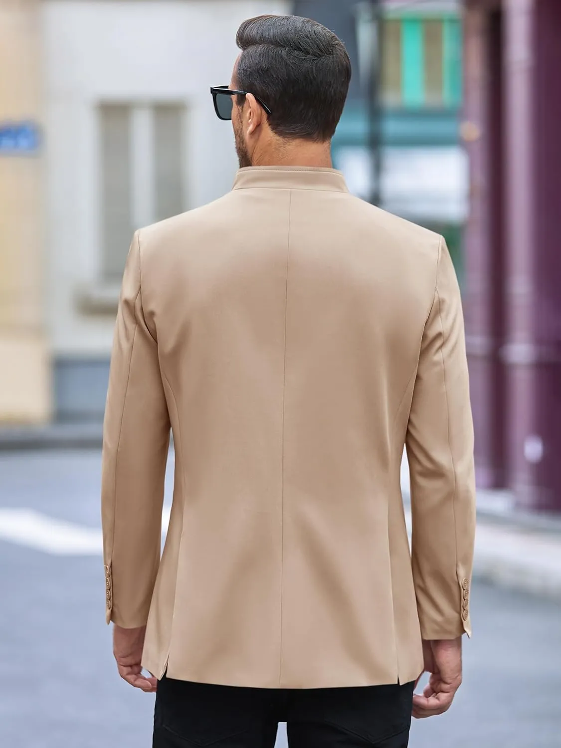 Runcati Mens Casual Suit Blazer Jacket Mandarin Collar Single Breasted Sport Coat Business Dress Coat
