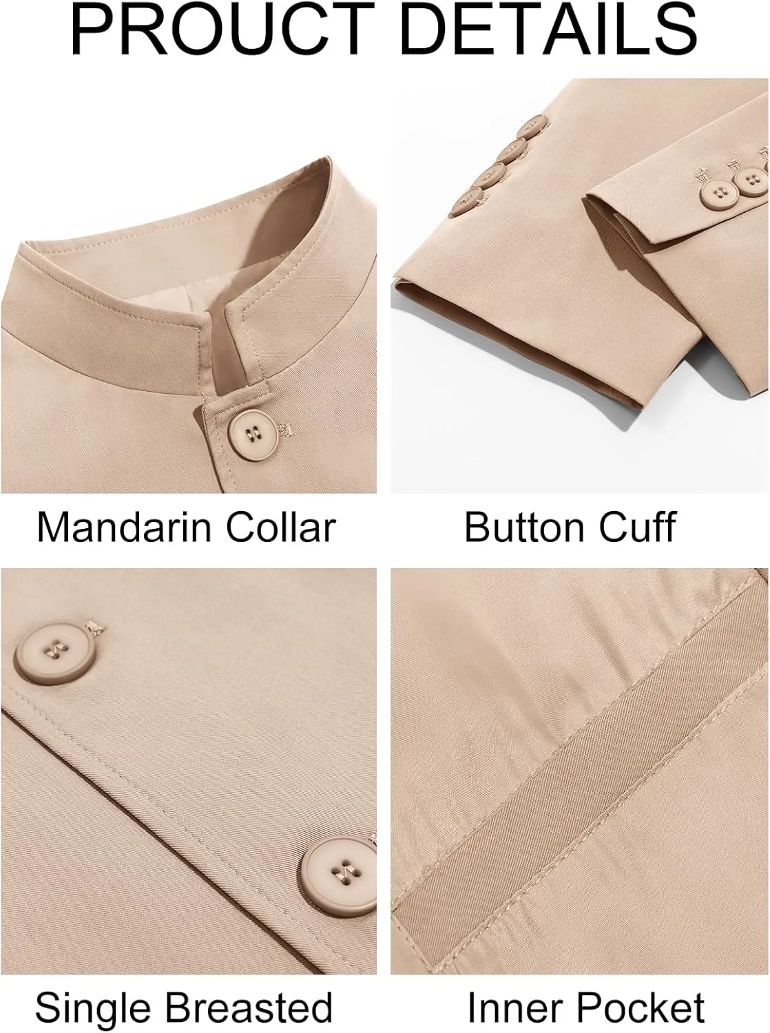 Runcati Mens Casual Suit Blazer Jacket Mandarin Collar Single Breasted Sport Coat Business Dress Coat