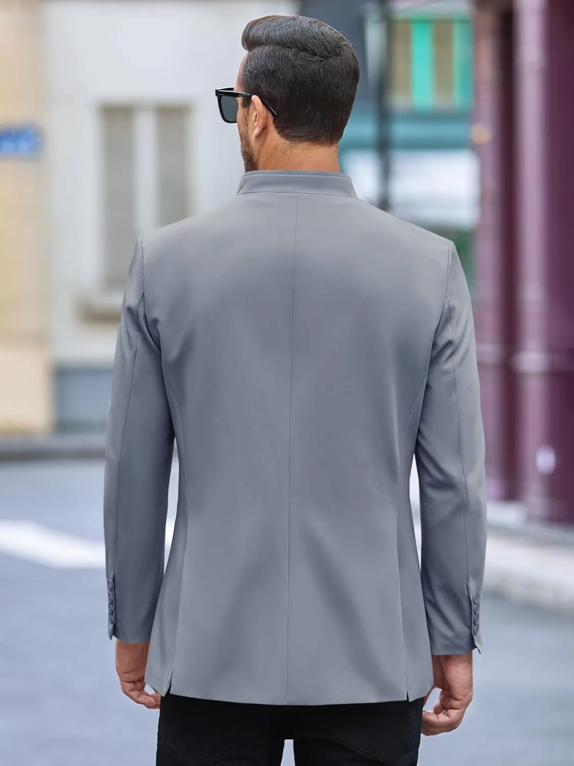 Runcati Mens Casual Suit Blazer Jacket Mandarin Collar Single Breasted Sport Coat Business Dress Coat