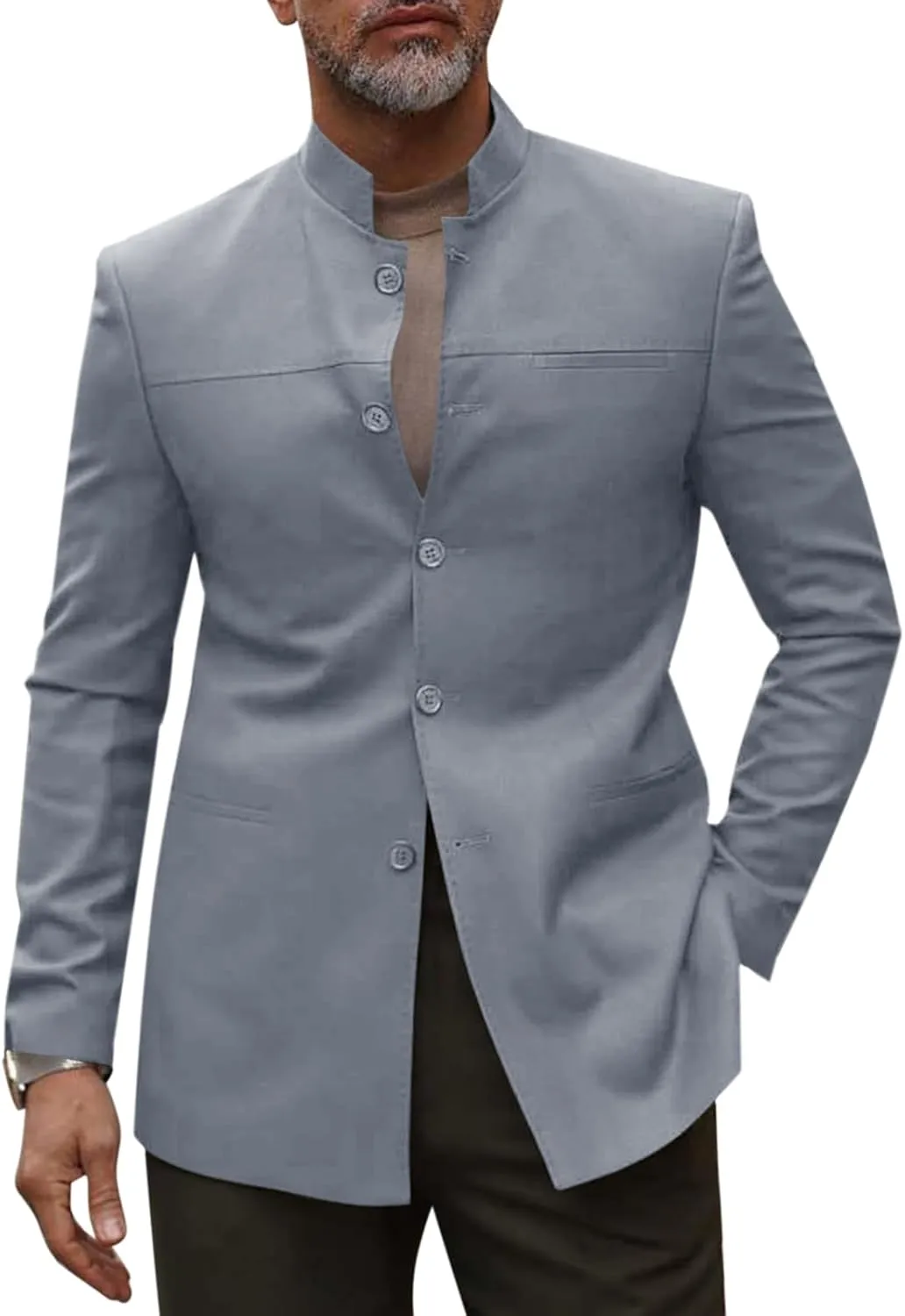 Runcati Mens Casual Suit Blazer Jacket Mandarin Collar Single Breasted Sport Coat Business Dress Coat