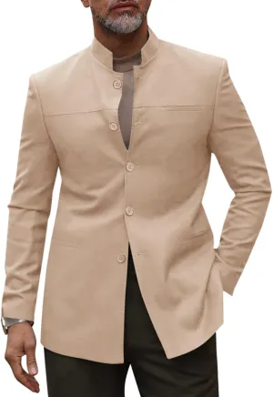 Runcati Mens Casual Suit Blazer Jacket Mandarin Collar Single Breasted Sport Coat Business Dress Coat