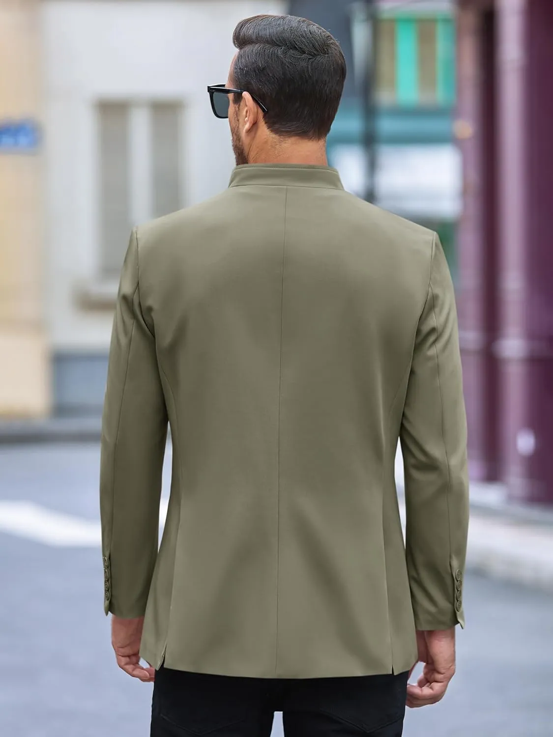 Runcati Mens Casual Suit Blazer Jacket Mandarin Collar Single Breasted Sport Coat Business Dress Coat