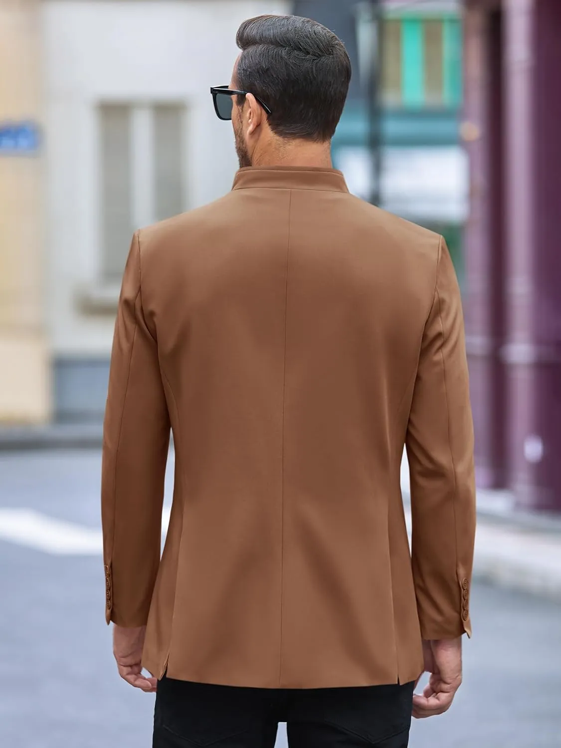 Runcati Mens Casual Suit Blazer Jacket Mandarin Collar Single Breasted Sport Coat Business Dress Coat