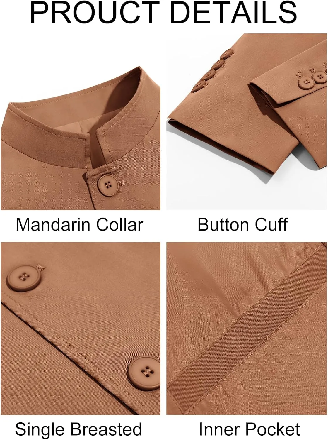 Runcati Mens Casual Suit Blazer Jacket Mandarin Collar Single Breasted Sport Coat Business Dress Coat