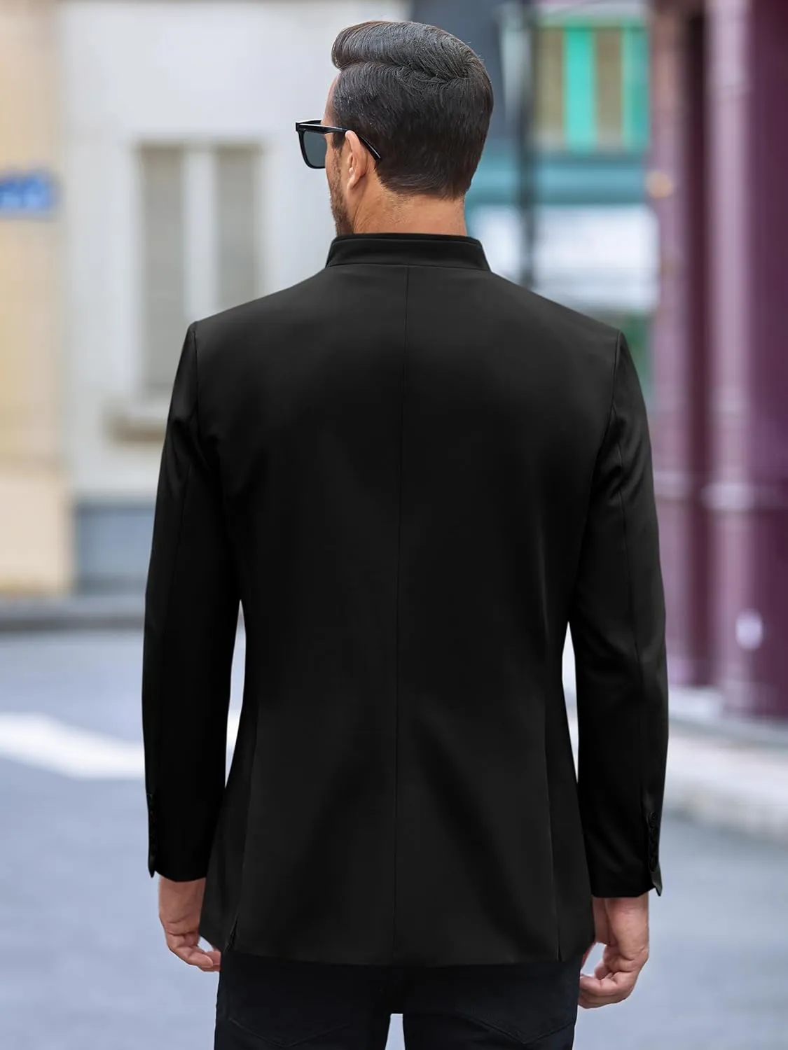 Runcati Mens Casual Suit Blazer Jacket Mandarin Collar Single Breasted Sport Coat Business Dress Coat