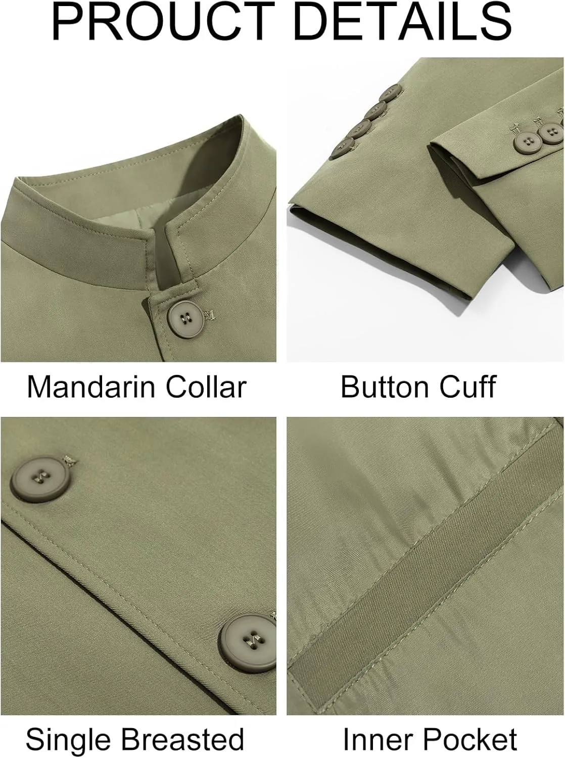 Runcati Mens Casual Suit Blazer Jacket Mandarin Collar Single Breasted Sport Coat Business Dress Coat