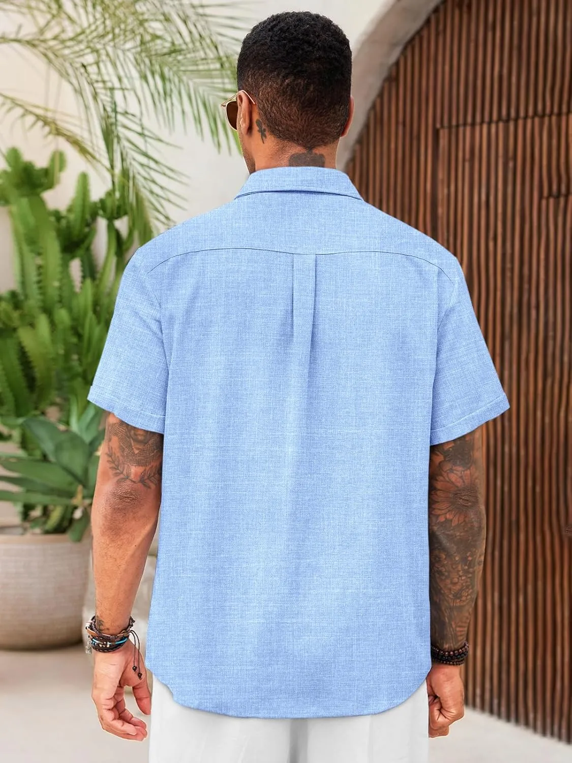 Runcati Mens Cuban Guayabera Shirts Short Sleeve Linen Casual Shirt Button Down Beach Summer Mexican Shirts