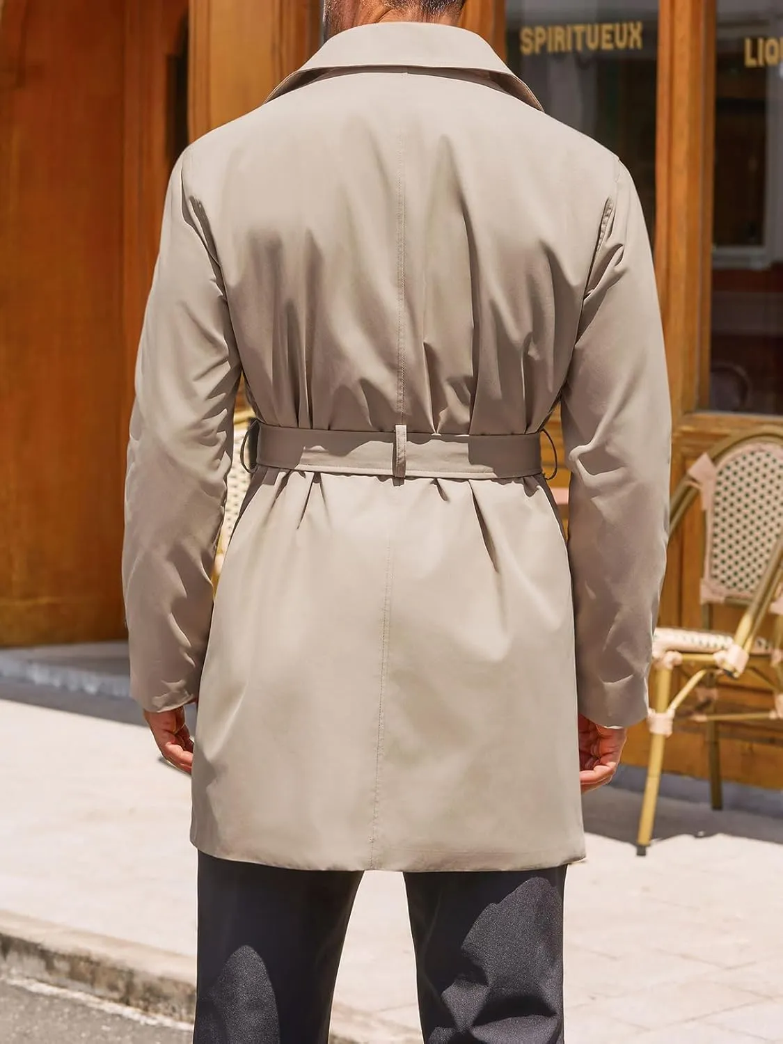 Runcati Mens Double Breasted Trench Coat Notched Lapel Windbreaker Jackets Causal Overcoat With Belt