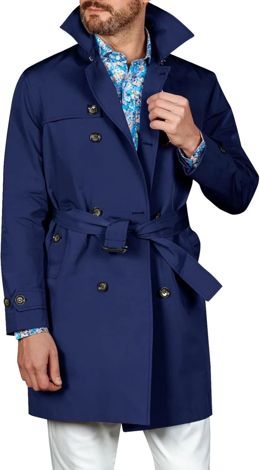 Runcati Mens Double Breasted Trench Coat Notched Lapel Windbreaker Jackets Causal Overcoat With Belt