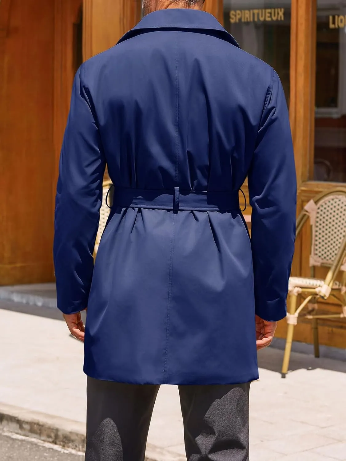 Runcati Mens Double Breasted Trench Coat Notched Lapel Windbreaker Jackets Causal Overcoat With Belt