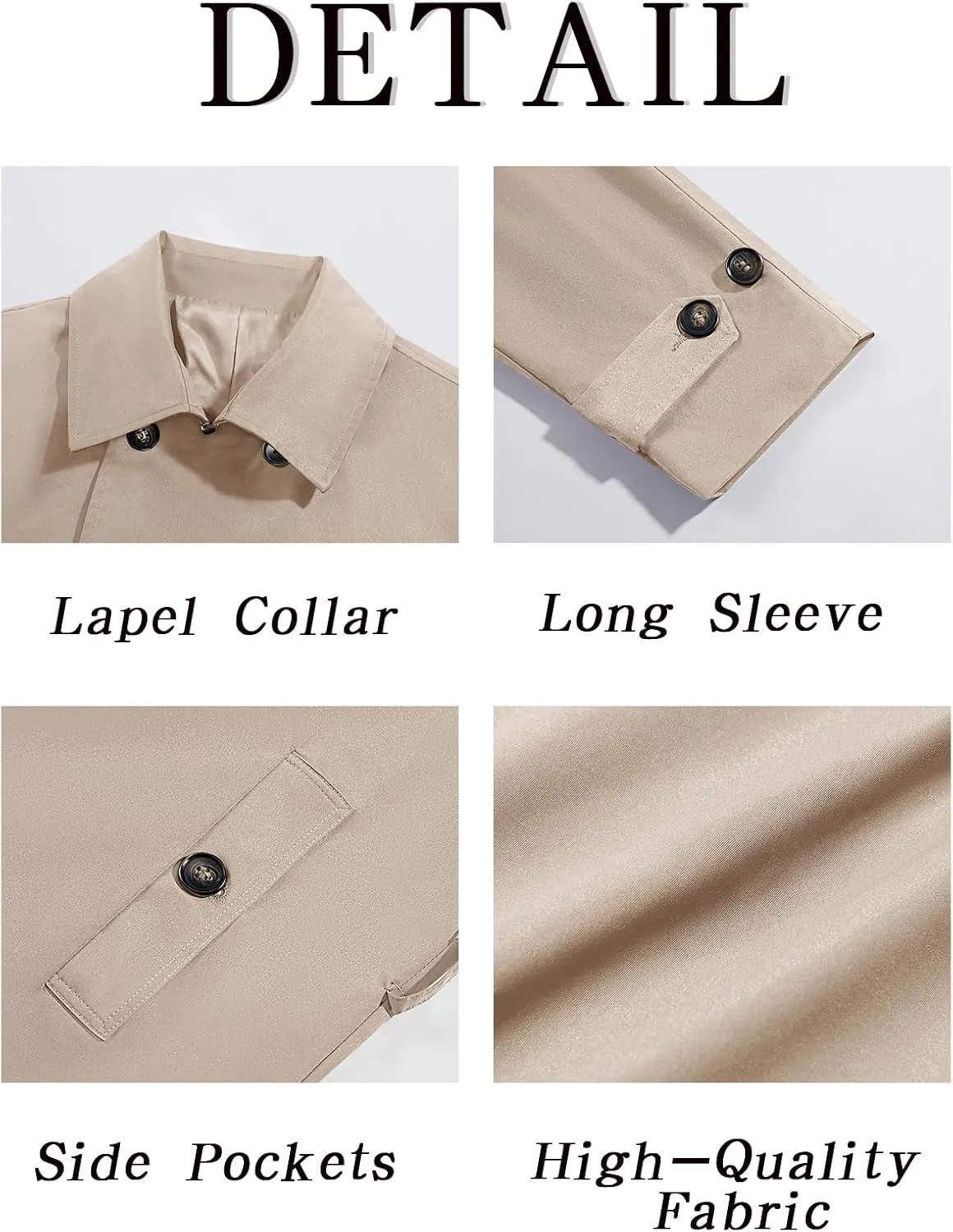 Runcati Mens Double Breasted Trench Coat Notched Lapel Windbreaker Jackets Causal Overcoat With Belt