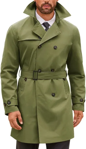 Runcati Mens Double Breasted Trench Coat Notched Lapel Windbreaker Jackets Causal Overcoat With Belt