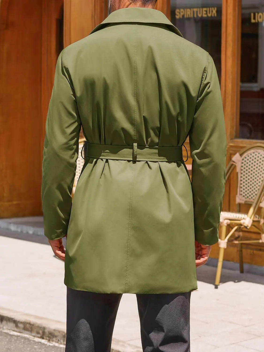 Runcati Mens Double Breasted Trench Coat Notched Lapel Windbreaker Jackets Causal Overcoat With Belt