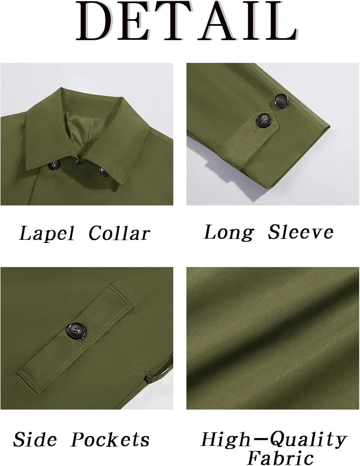 Runcati Mens Double Breasted Trench Coat Notched Lapel Windbreaker Jackets Causal Overcoat With Belt