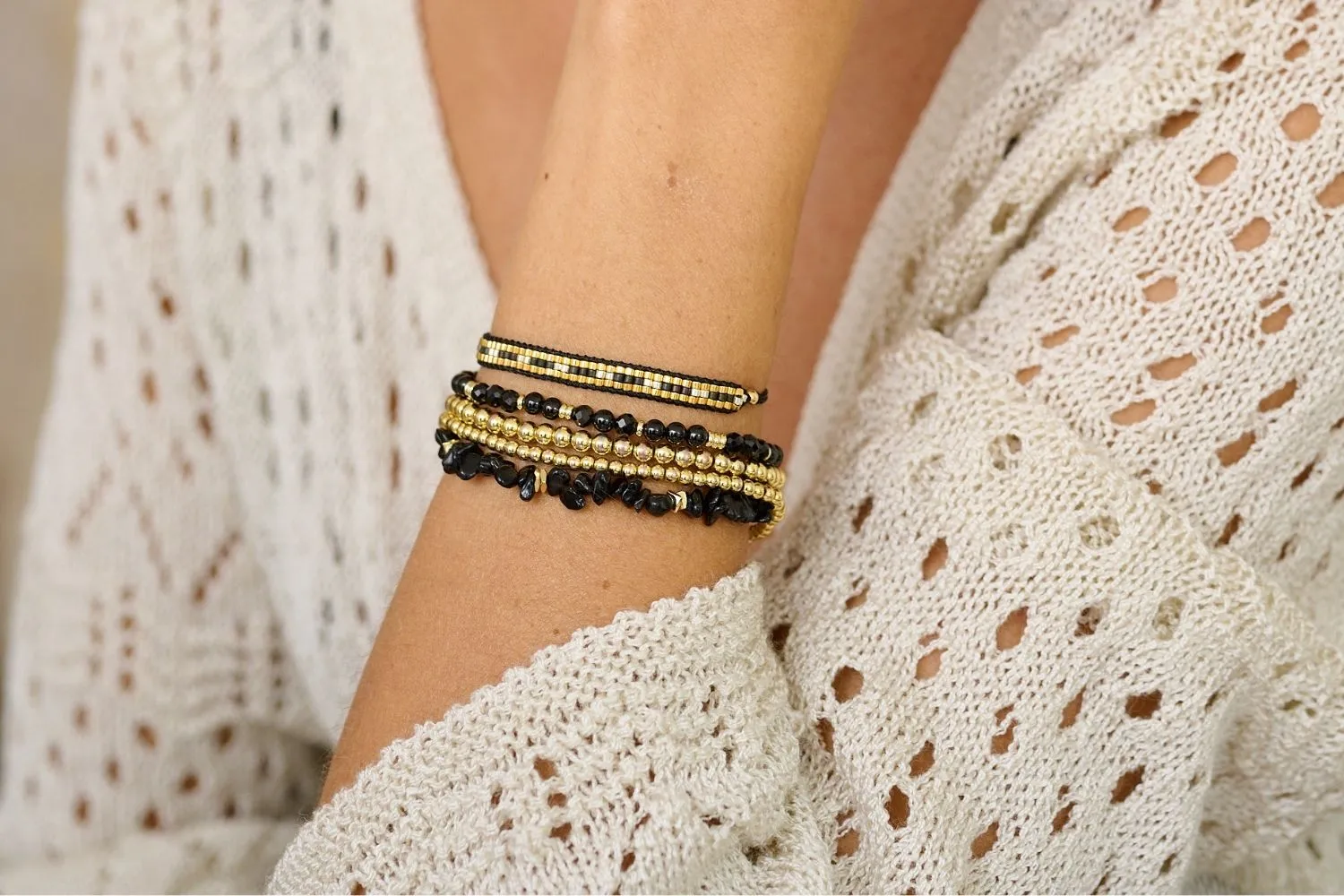 Sana Gold Black Spinel Crystal Bracelet