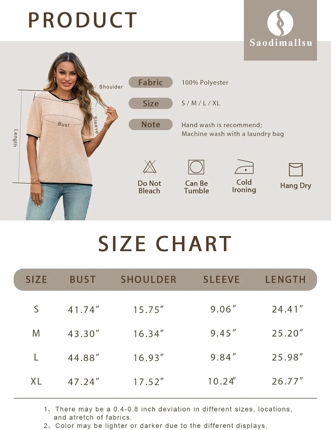Saodimallsu Womens Puff Short Sleeve Sweater Tops Spring Summer Color Block Ribbed Knit Crew Neck Going Out Shirts