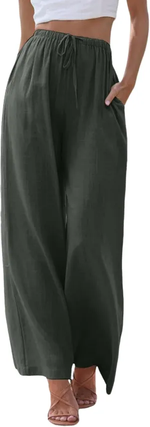 sdbrld Pantalones De Lino De Las Mujeres Linen Wide Leg Pants for Women Shorts Linen Pants Women Summer,Womens Linen Pants with Pockets High Waist Adjustable Knot Casual Trousers (Z41-GY2, XXL)