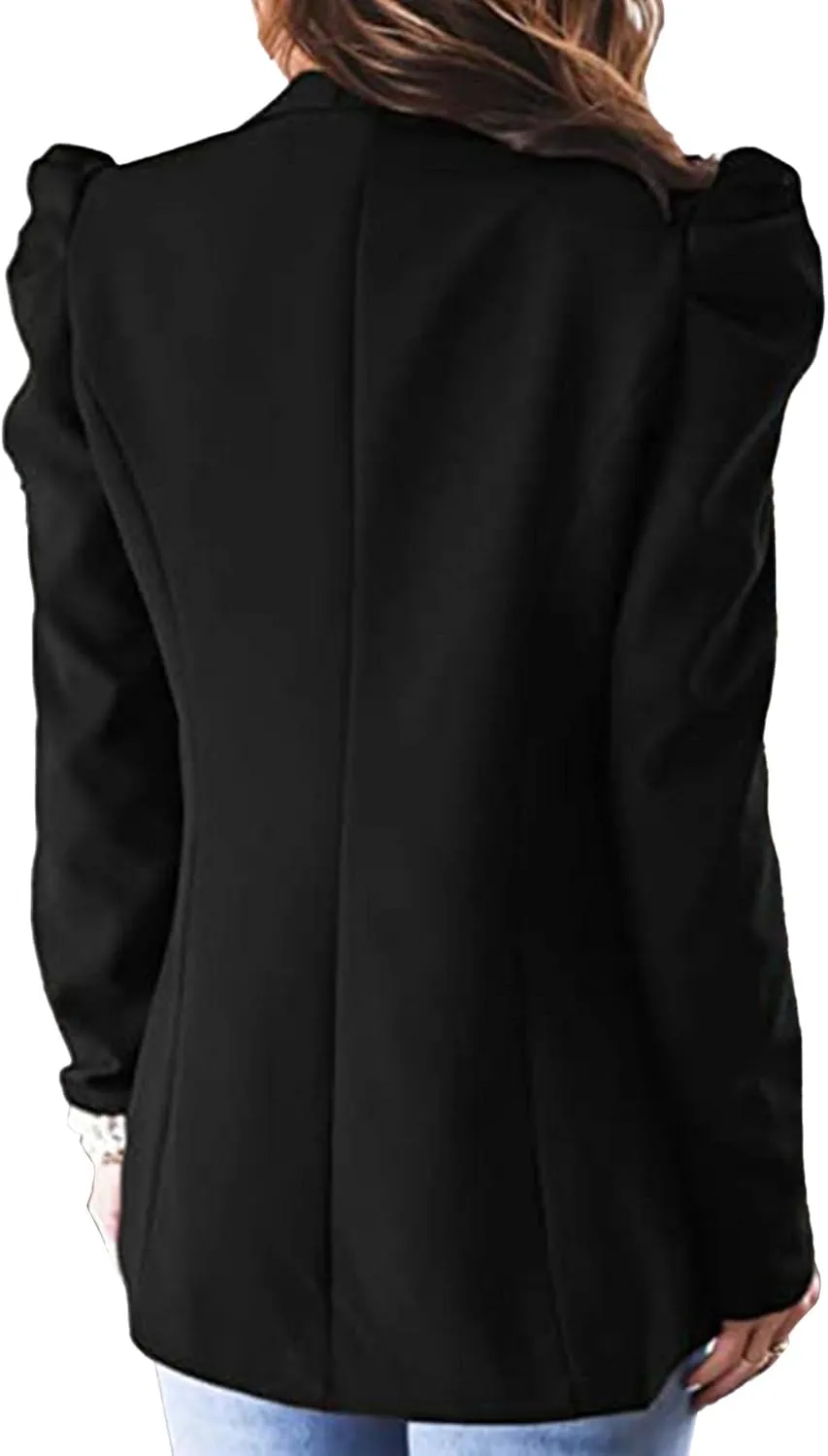 SEMATOMALA Women's Puff Sleeve Shoulder Pad Slim Business Blazer Suit Casual Lapel Open Front Work Office Jacket with Pockets