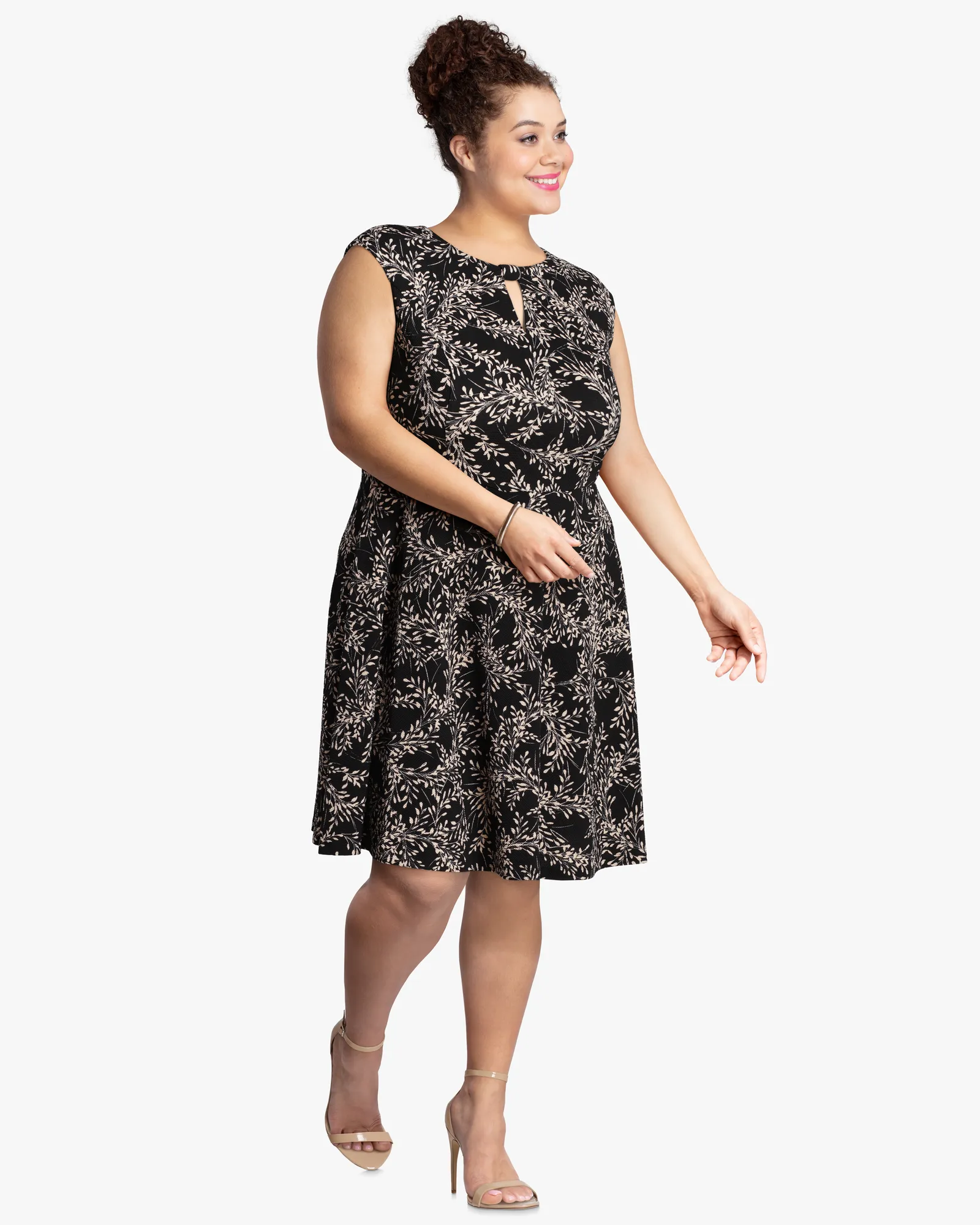 Senna Cap Sleeve Fit & Flare Dress | Black / Tan