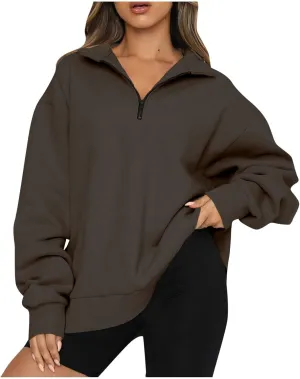 SERYU Oversized Sweatshirt Womens Loose Fit 2024 Fleece Fall Long Sleeve Half Zip Collared Pullover Y2k Clothes