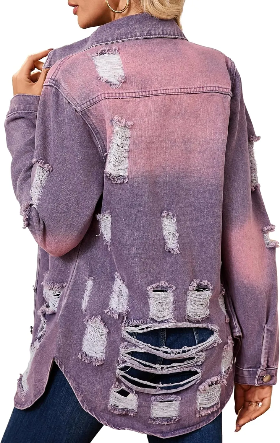 sexycherry Denim Jacket for Women Long Sleeve Classic Trucker Jeans Long Coat Outwear with Pockets