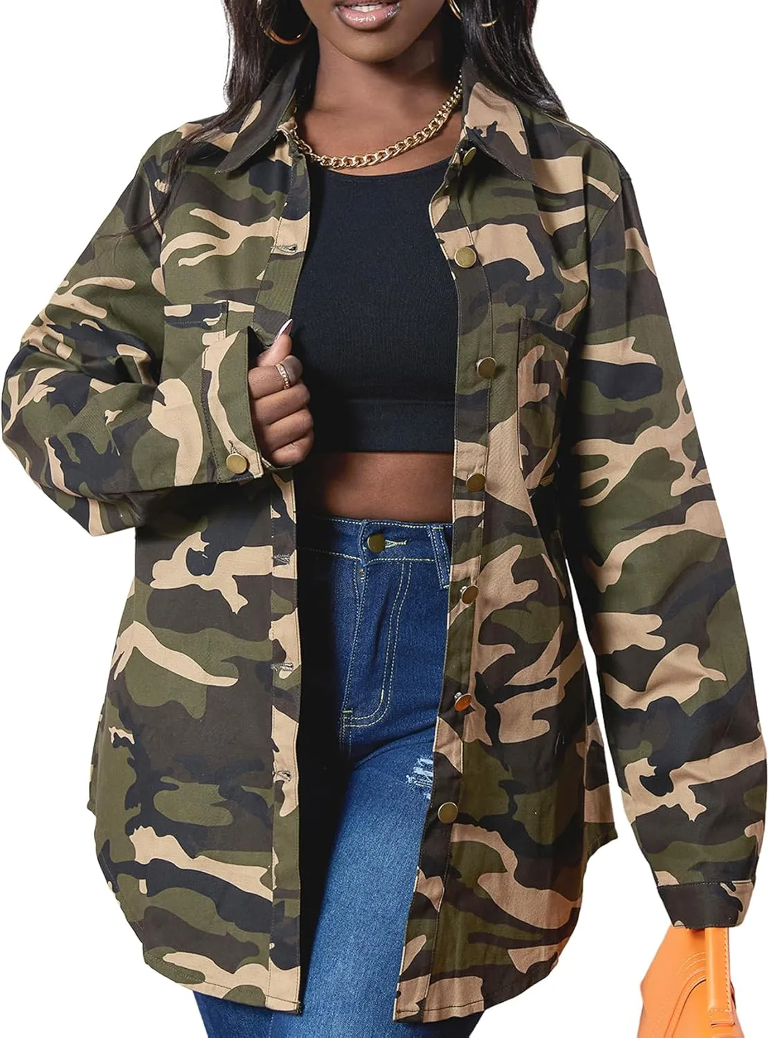 sexycherry Denim Jacket for Women Long Sleeve Classic Trucker Jeans Long Coat Outwear with Pockets