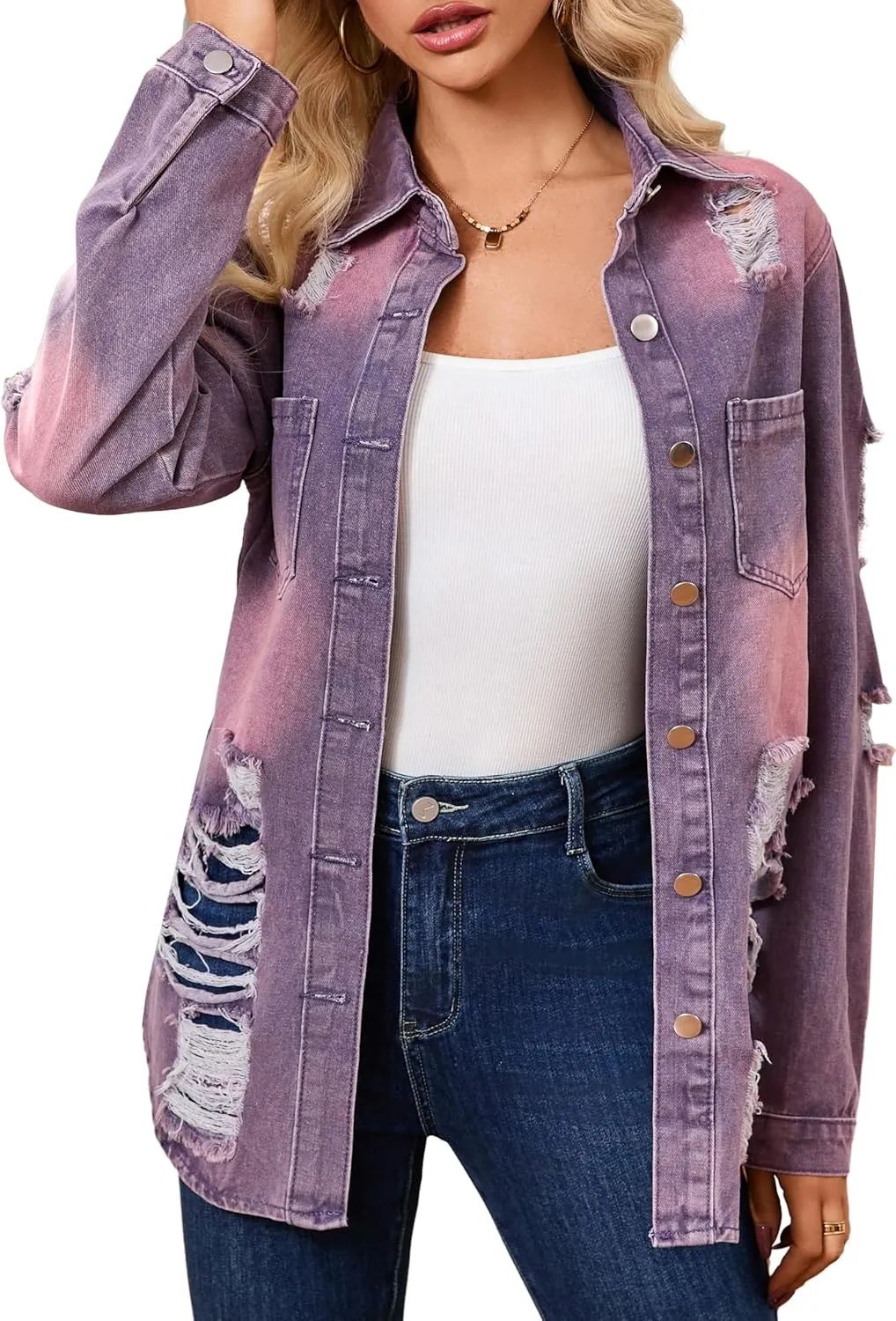 sexycherry Denim Jacket for Women Long Sleeve Classic Trucker Jeans Long Coat Outwear with Pockets