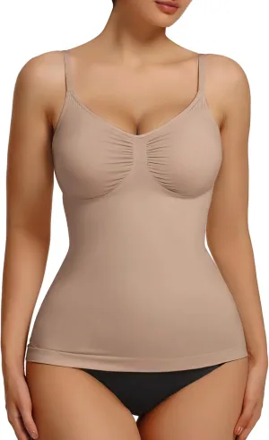 SHAPERX Women's Shapewear Tank Tops, Seamless Tummy Control Shaping Camisole Adjustable Straps Anti-Roll Hem