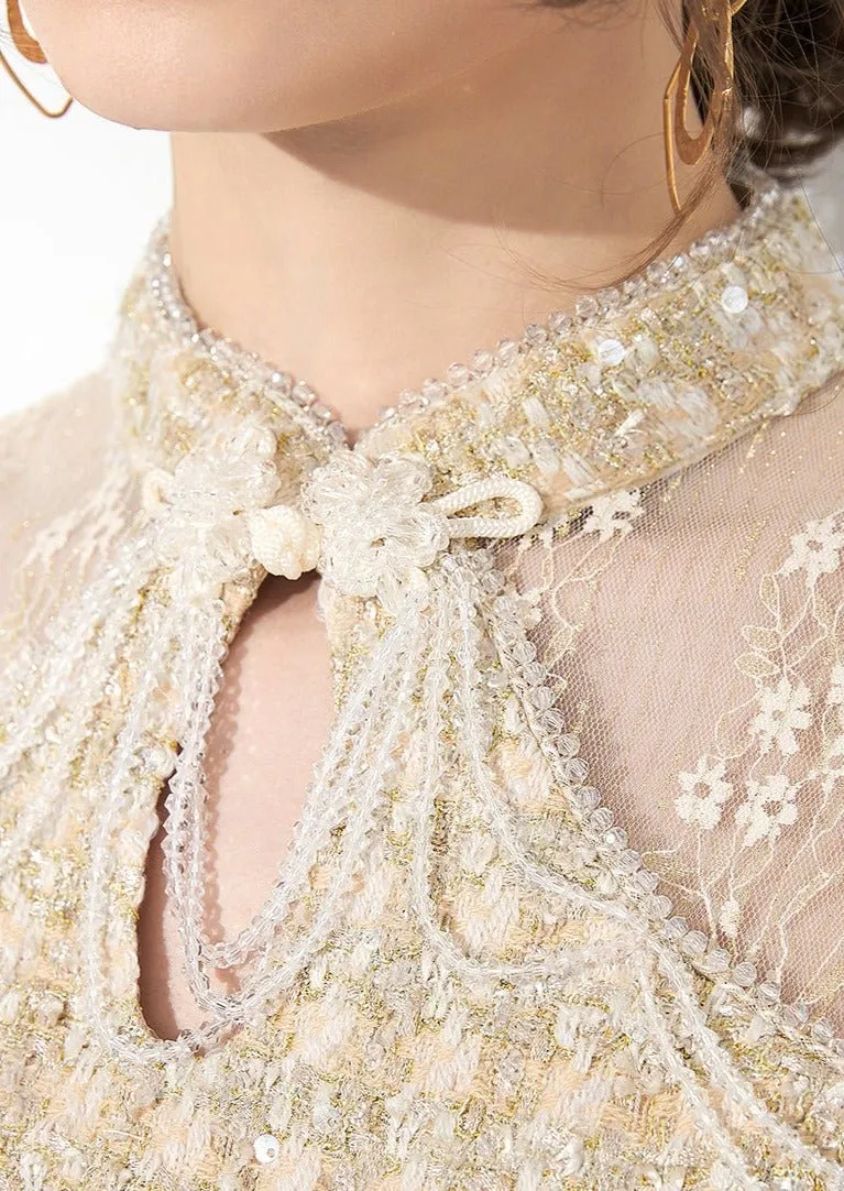 SHEER RUFFLE TWEED DRESS