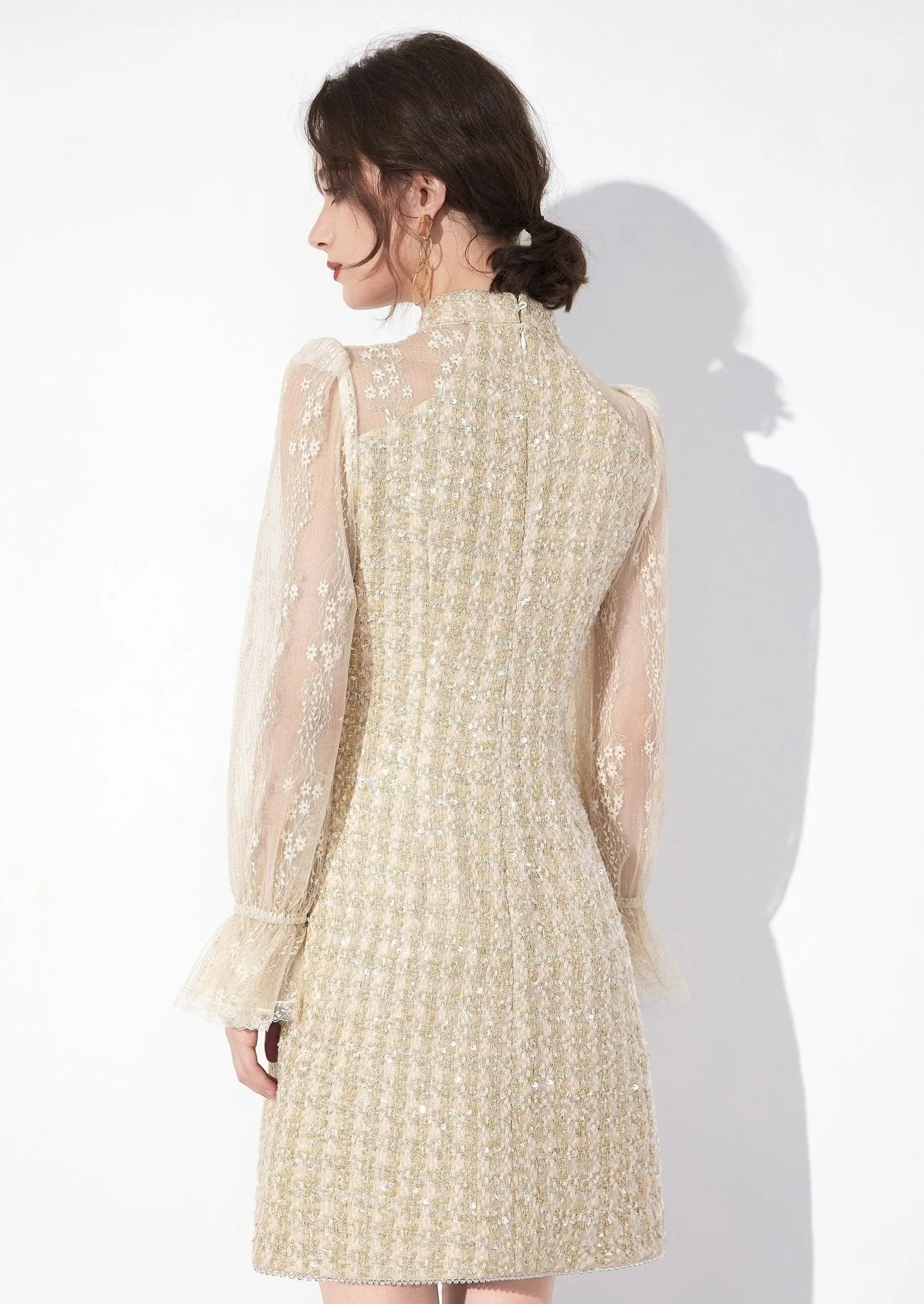 SHEER RUFFLE TWEED DRESS