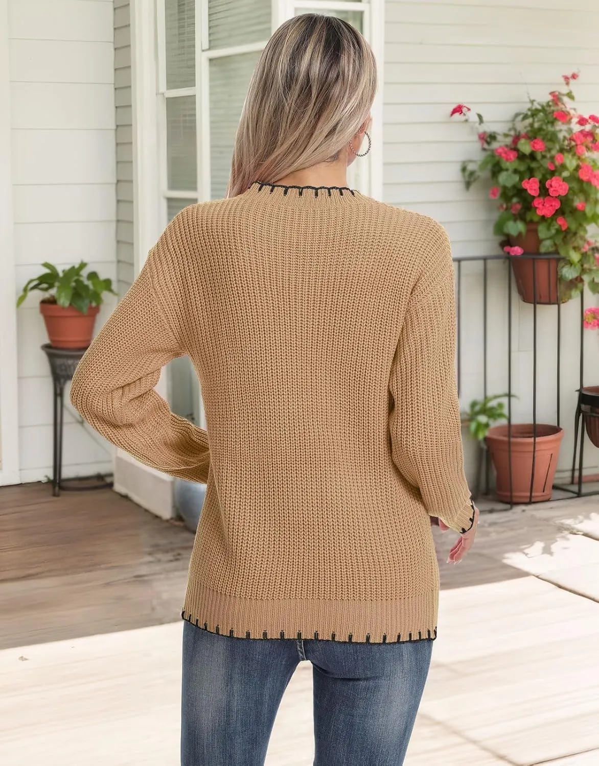 shermie Women's Star Graphic Knitted Pullover Sweaters Long Sleeve Crew Neck Casual Sweater